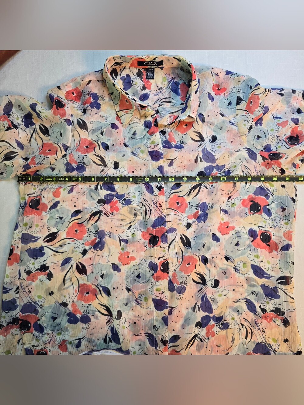 Floral Short-Sleeve Button-Up Shirt - Pastel Multi Sheer Romantic Femenine - Picture 4 of 6